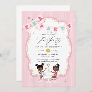Invitation Pink and Gold Girl 2e fête de thé d'anniversaire