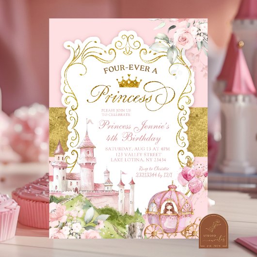 Invitation Pink and Gold Kingdom Four-ever a Princess