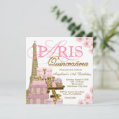 Invitation Pink and Gold Paris Quinceanera (Debout devant)