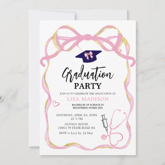 Invitation Pink and Gold RN Moderne Infirmière Graduation (Devant)