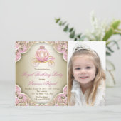 Invitation Pink and Gold Royal Princess Photo Anniversaire (Debout devant)