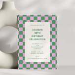Invitation Pink and Green Checkerboard 30th Birthday Party<br><div class="desc">This modern birthday party invitation features a bold pink and green checkerboard border with clean, minimal typography in the center. The playful color palette and graphic pattern give it a fun retro feel that’s perfect for a stylish 30th birthday celebration. Ideal for hosting a dinner party, cocktail night, or birthday...</div>
