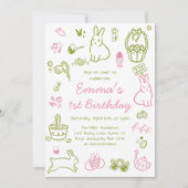 Invitation Pink and Green Easter 1st Birthday (Devant)