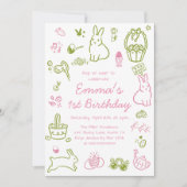 Invitation Pink and Green Easter 1st Birthday (Devant)