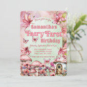 Invitation Pink and Green Fairy First Birday QR Code (Debout devant)