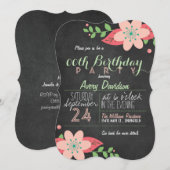 Invitation Pink and Green Floral Chalkboard fête d'anniversai (Devant / Derrière)