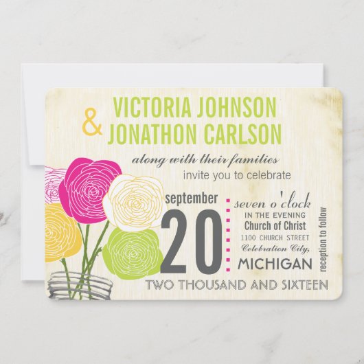 Invitation Pink and Green Rose Votre typographie (Devant)