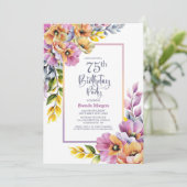 Invitation Pink and Orange Floral 75th Birthday Party (Debout devant)