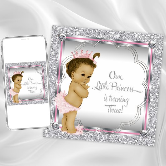 Invitation Pink and Princess 3e fête d'anniversaire