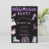 Invitation Pink and Purple Halloween Party mignonne Ghost &Éf (Debout devant)