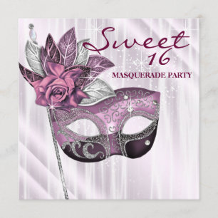 Invitation Pink and Purple Sweet 16 Masquerade Party