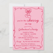 Invitation Pink and Red Cherry On Top Galentines Dinner Party (Devant)