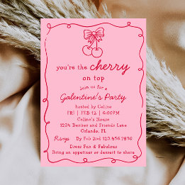 Invitation Pink and Red Cherry On Top Galentines Dinner Party