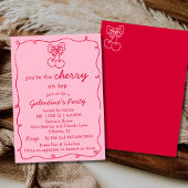Invitation Pink and Red Cherry On Top Galentines Dinner Party
