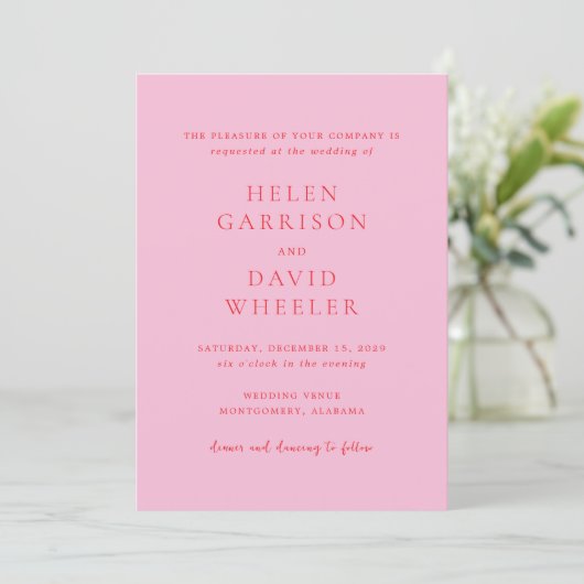 Invitation Pink and Red Elegant Classic Wedding (Debout devant)