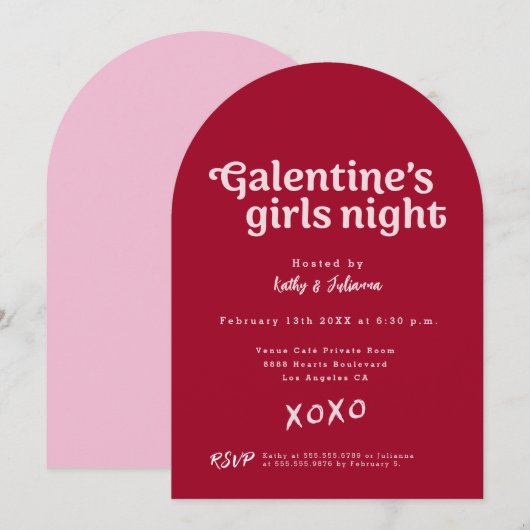 Invitation Pink and Red Galentine's Girls Night Party Modern  (Devant / Derrière)
