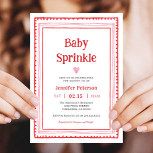 Invitation Pink and Red Hearts Girl Baby Sprinkel