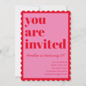 Invitation Pink and Red Modern 21st Scalloped Birthday Party (Devant)