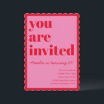 Invitation Pink and Red Modern 21st Scalloped Birthday Party<br><div class="desc">This birthday invitation features bold typography paired with a playful scalloped border for a fun,  confident look. The bright color palette and modern layout feel celebratory without being fussy. A great choice for milestone birthdays,  cocktail-style parties,  or stylish adult celebrations.</div>