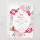 Invitation Pink and Red Peony Flowers Baby Shower (Devant)