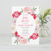 Invitation Pink and Red Peony Flowers Baby Shower (Debout devant)