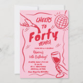 Invitation Pink and Red Retro Vintage Cheveux Anniversaire (Devant)