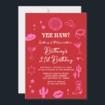 Invitation Pink and Red Rodeo Disco Ball Any Age Birthday<br><div class="desc">Disco Ball Cowgirl Boot Floral Western Invitation.
Rustic 21st,  30th,  or 40th Western Cowgirl Birthday.</div>