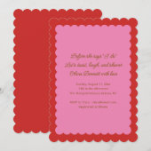 Invitation Pink and Red Scalloped Edge Bridal Shower (Devant / Derrière)