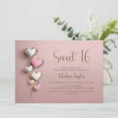 Invitation Pink and Silver Heart Theme Sweet 16 Birthday (Debout devant)