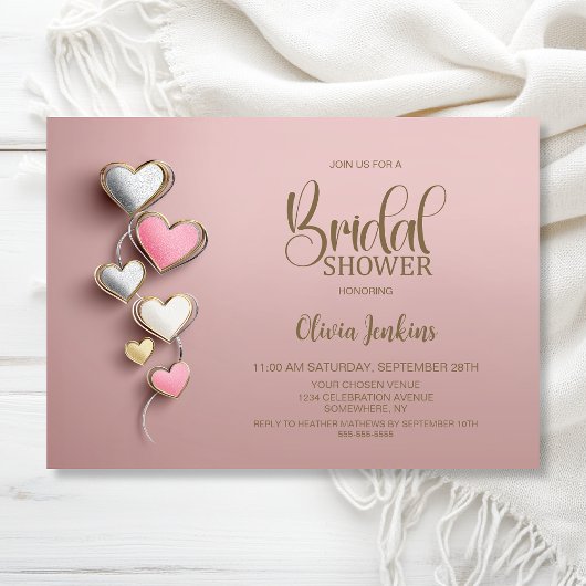 Invitation Pink and Silver Hearts Bridal Shower