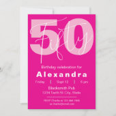 Invitation Pink And White Happy 50th Birthday Celebration (Devant)