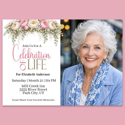 Invitation Pink and White Peony Celebration Of Life