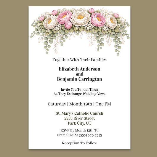 Invitation Pink and White Peony Wedding