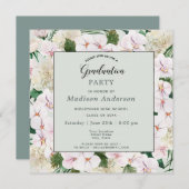 Invitation Pink and White Watercolor Blooms Graduation Party (Devant / Derrière)
