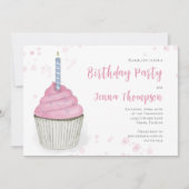 Invitation Pink Anniversaire Whimsical mignon Cupcake Simple (Devant)