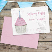 Invitation Pink Anniversaire Whimsical mignon Cupcake Simple