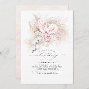 Invitation Pink Anthurium and Pampas Grass Floral Christening