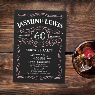 Invitation Pink Any Age Whiskey thème surprise 60e anniversai
