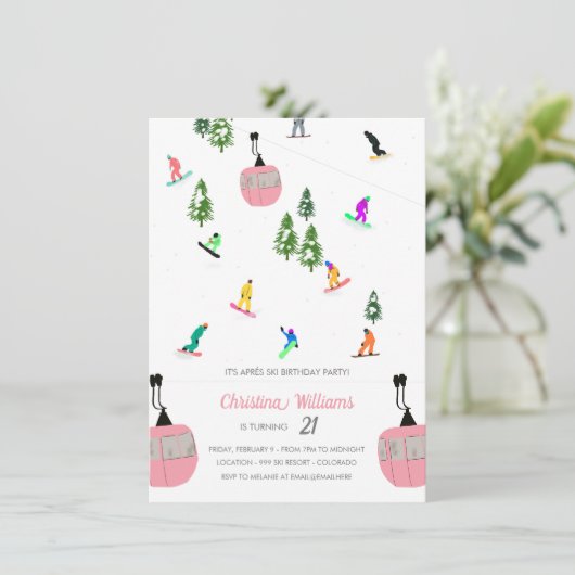 Invitation Pink Aprés Snowboard Snowboard Anniversaire (Debout devant)