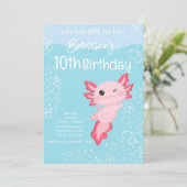 Invitation Pink Aqua Axolotl 10th Birthday Party (Debout devant)