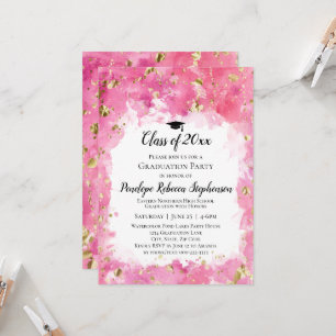 Invitation Pink Aquarelle Gold Splatter Graduation Party