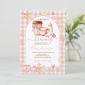 Invitation Pink Arch Gingham Baby Is Brewing Baby Shower (Debout devant)