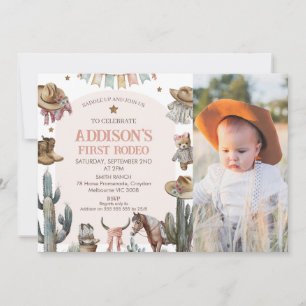 Invitation Pink Arch Photo First Rodeo Western 1er anniversai