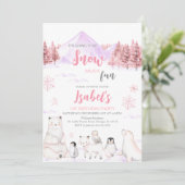 Invitation Pink Arctic Animals Birthday (Debout devant)