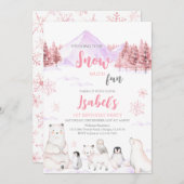 Invitation Pink Arctic Animals Birthday (Devant / Derrière)