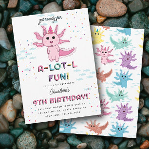 Invitation Pink Axolotl Enfants mignonne Salamander Anniversa