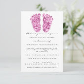 Invitation Pink Baby Girl Douche Pieds Blanc Fuchsia (Debout devant)