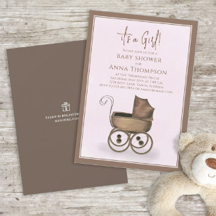 Invitation Pink Baby Girl Modèle de douche Vintage