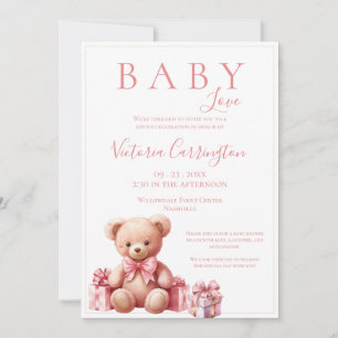 Invitation Pink Baby Love Aquarelle Baby shower Ours