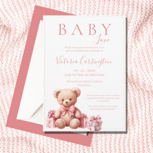 Invitation Pink Baby Love Aquarelle Baby shower Ours